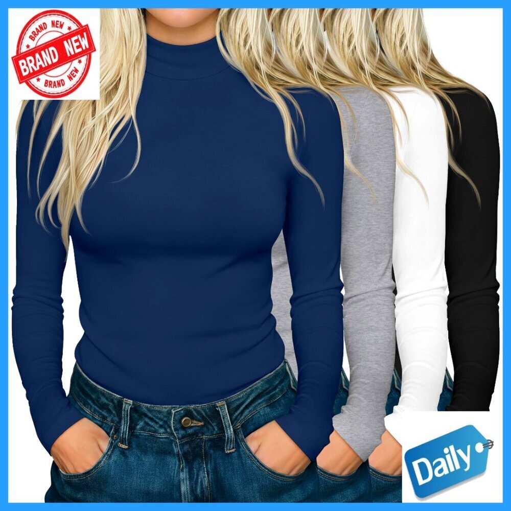 Mock Turtleneck Long Sleeve Stretch Cotton Layering Top Loose Fit